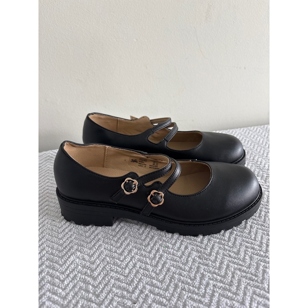 Justice Girls Black Double Strap Mary Jane Lug Sole Shoes GGJU44GX036 Size 5